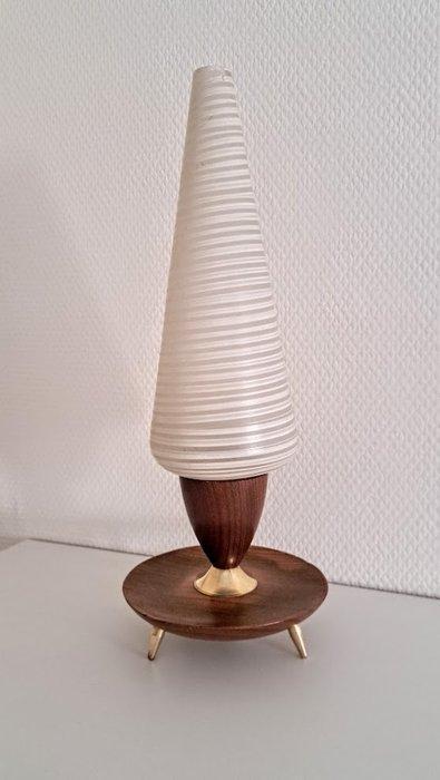 Lampe de table - 60s - bois de teck, laiton, verre, Antiquités & Art, Art | Objets design