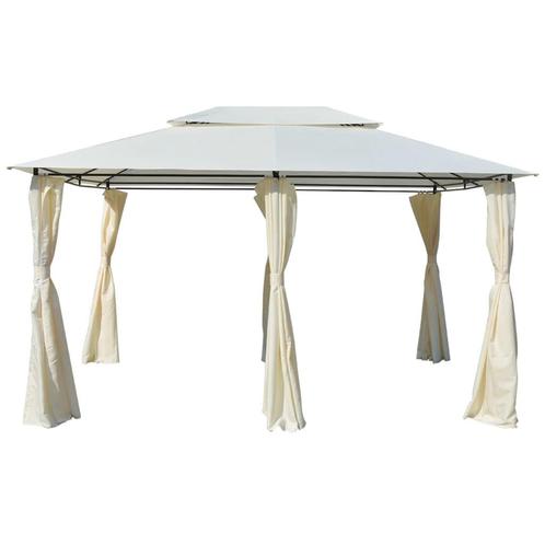 vidaXL Tuinpaviljoen met gordijnen 4x3 m wit, Tuin en Terras, Partytenten, Nieuw, Verzenden