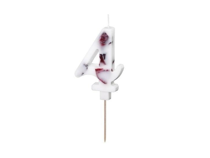Birthday Candle Number 4, White with Flower Petals, 8 cm, Hobby en Vrije tijd, Feestartikelen, Nieuw, Verzenden