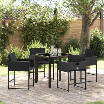 vidaXL Tuin Eettafel Set 5 pcs Zwart poly rattan, Verzenden