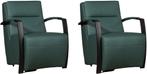 Set van 2 Groene leren industriële stalen stoels - Toledo, Nieuw, Modern, Leer, Ophalen of Verzenden