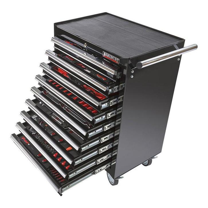 Gereedschapswagen zwart,  9 laden gevuld met gereedschap in, Doe-het-zelf en Bouw, Gereedschapskisten, Ophalen of Verzenden