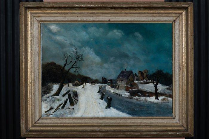 Hollandse School (XIX-XX) - Winters Landschap met Knotwilgen, Antiek en Kunst, Kunst | Schilderijen | Klassiek