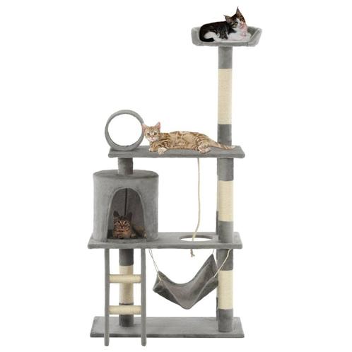 vidaXL Arbre à chat avec griffoirs en sisal 140 cm Gris, Dieren en Toebehoren, Katten-accessoires, Verzenden