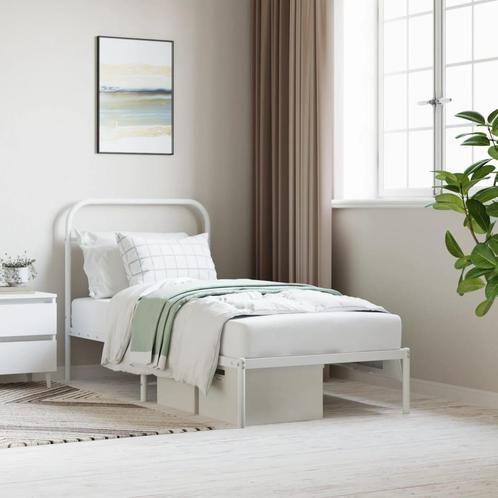 vidaXL Bedframe met hoofdbord metaal wit 90x200 cm, Huis en Inrichting, Slaapkamer | Bedden, Nieuw, Verzenden