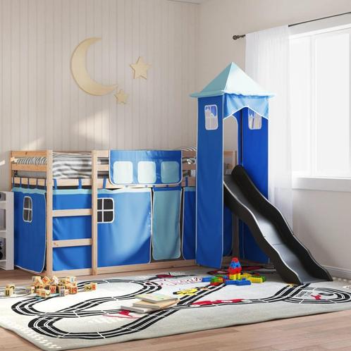 vidaXL Stapelbed met glijbaan en gordijnen blauw 90x200 cm, Huis en Inrichting, Slaapkamer | Bedden, Nieuw, Verzenden