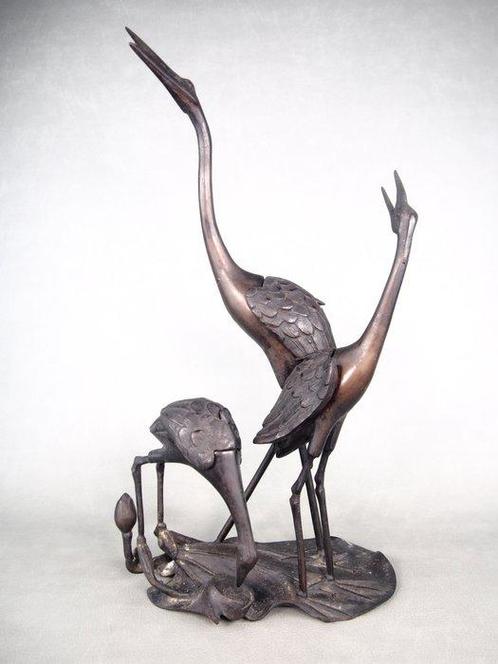 Brons - Hideyama  Takaoka Copperware - Drie kraanvogels, Antiek en Kunst, Antiek | Overige Antiek