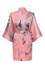 KIMU® Kimono Zalmroze Kort L-XL Yukata Satijn Boven de Knie, Kleding | Dames, Ophalen of Verzenden, Nieuw