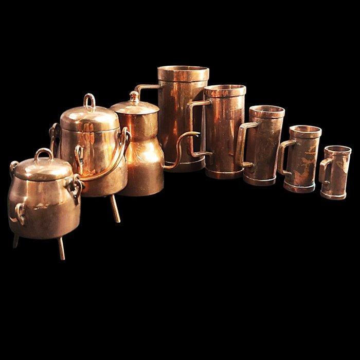 Drinkset (8) - Koper - Vintage koperen set, Antiek en Kunst, Kunst | Designobjecten