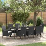 vidaXL Tuin Eettafel Set met kussen 9 pcs Zwart poly rattan, Tuin en Terras, Verzenden, Nieuw