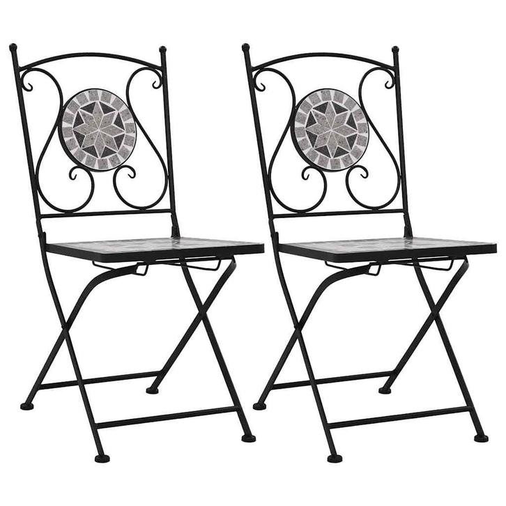 Bistrostoelen Mozaiek Grijs (2 st) | Retour Deal | -40%, Tuin en Terras, Tuinstoelen, Nieuw, Metaal, Verzenden