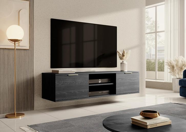 Meubella | TV-Meubel Zwart 150cm zwevend, Huis en Inrichting, Kasten |Televisiemeubels, 25 tot 50 cm, Nieuw, Overige materialen