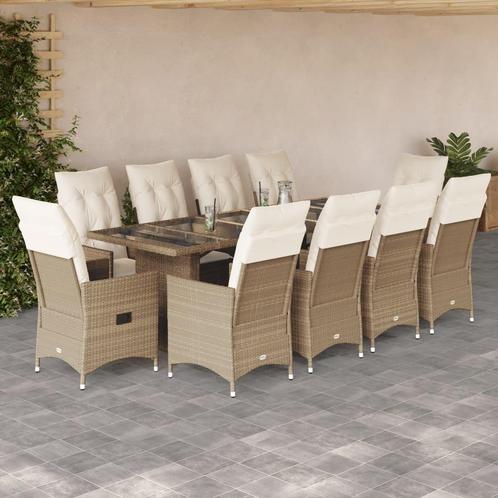 vidaXL 11-delige Bistroset met kussens poly rattan beige, Tuin en Terras, Tuinsets en Loungesets, Nieuw, Verzenden