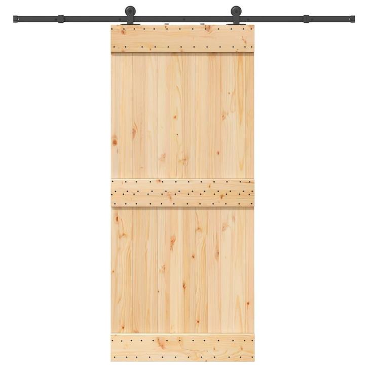 vidaXL Schuifdeur met beslag 90x210 cm massief grenenhout, Doe-het-zelf en Bouw, Deuren en Vliegenramen, Nieuw, Verzenden