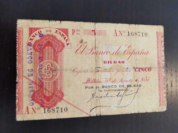 Spanje. - 5 Banknotes - Various Dates (Zonder minimumprijs), Postzegels en Munten, Bankbiljetten | Europa | Niet-Eurobiljetten