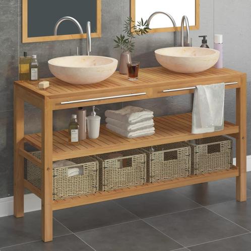 vidaXL Armoire de toilette Teck solide avec lavabos en, Maison & Meubles, Tables | Coiffeuses, Neuf, Envoi