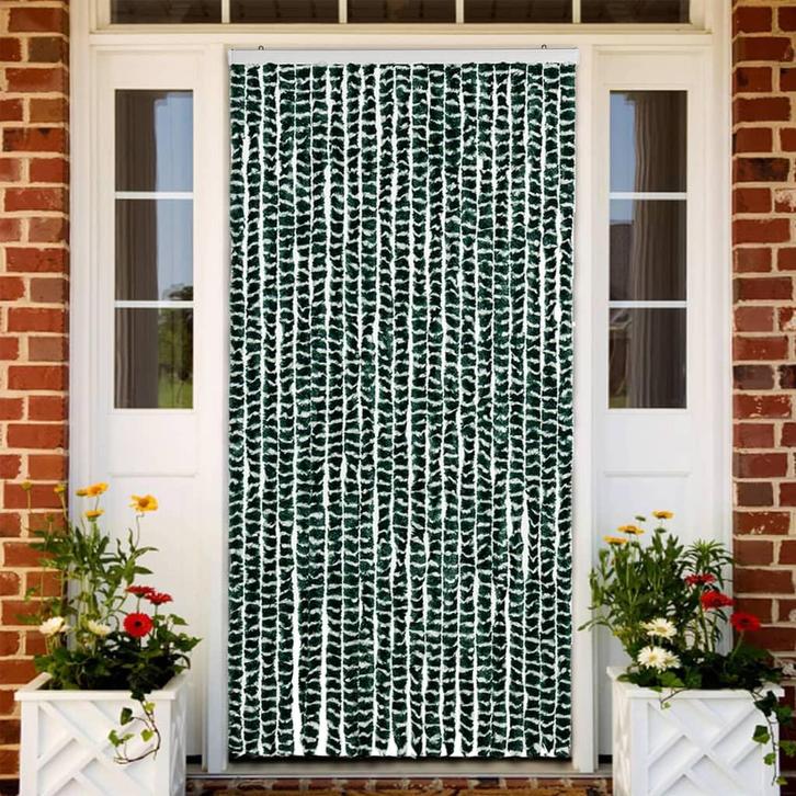 vidaXL Vliegengordijn 90x220 cm chenille groen en wit, Doe-het-zelf en Bouw, Deuren en Vliegenramen, Nieuw, Verzenden