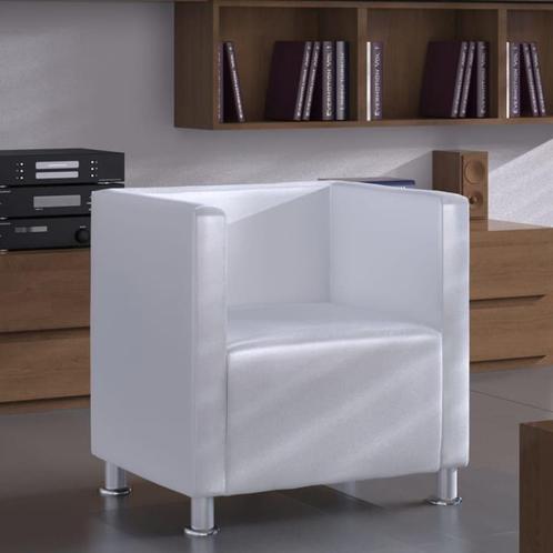 vidaXL Fauteuil cube blanc simili cuir, Maison & Meubles, Fauteuils, Neuf, Envoi