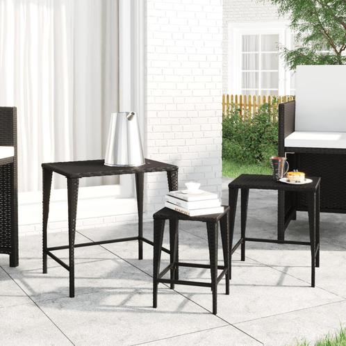 vidaXL Tuintafeltjesset 3 st poly rattan zwart, Tuin en Terras, Tuintafels, Nieuw, Verzenden