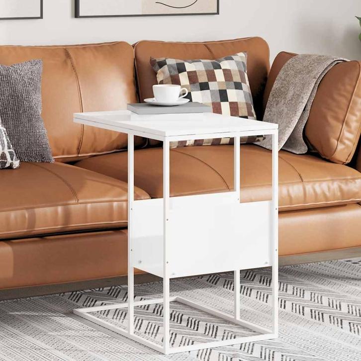 vidaXL Bijzettafel 55x36x59,5 cm bewerkt hout wit, Maison & Meubles, Tables | Tables de salon, Envoi