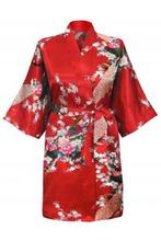 KIMU® Kimono Rood Kort XS-S Yukata Satijn Boven de Knie Kort, Nieuw, Ophalen of Verzenden
