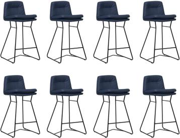 Set van 8 Blauwe leren industriële barkrukken - staal zwart, Overige kleuren, Nieuw, Ophalen of Verzenden, Vijf, Zes of meer stoelen