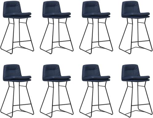 Set van 8 Blauwe leren industriële barkrukken - staal zwart, Huis en Inrichting, Stoelen, Overige kleuren, Vijf, Zes of meer stoelen