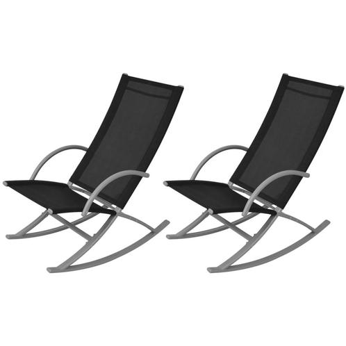 vidaXL Tuinschommelstoelen 2 st staal en textileen zwart, Tuin en Terras, Tuinstoelen, Nieuw, Verzenden