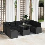 vidaXL Tuinbank Set met opslag 10 pcs Zwart Poly rattan, Verzenden, Nieuw