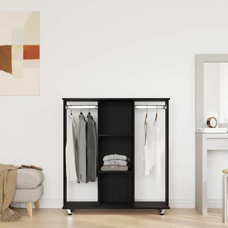 vidaXL Kledingkast met wiel Zwart eiken 102 x 38 x 110 cm, Huis en Inrichting, Kasten | Kleerkasten, Nieuw, Verzenden