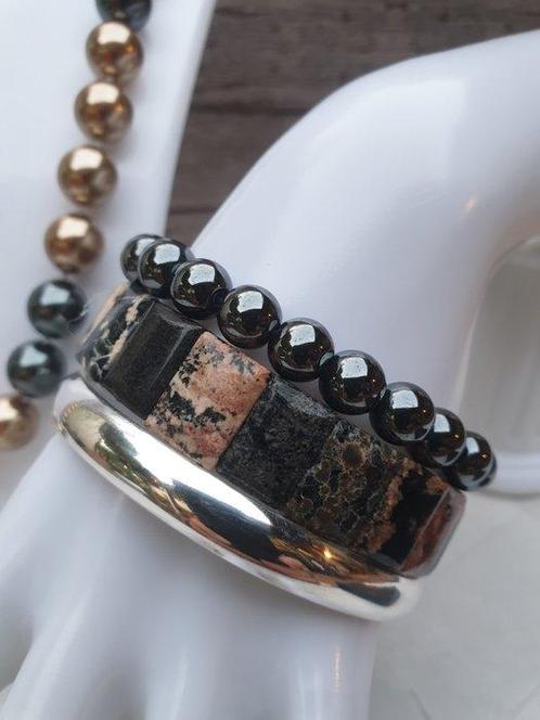 Zilver, Ocean Jasper, Hematite, Shell Pearls - 3-delige, Verzamelen, Mineralen en Fossielen
