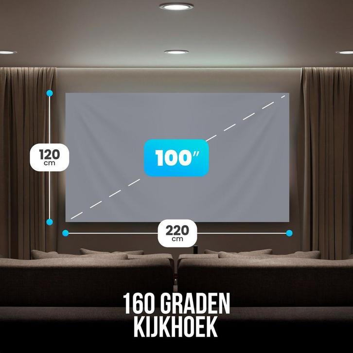 2dekans | Strex - Beamerscherm - 100 Inch -160° Kijkhoek -, Audio, Tv en Foto, Home Cinema-sets, Ophalen of Verzenden