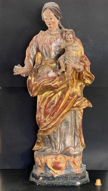 Statue, Vierge à l’Enfant XVIII - 98 cm - Bois, Plâtre,