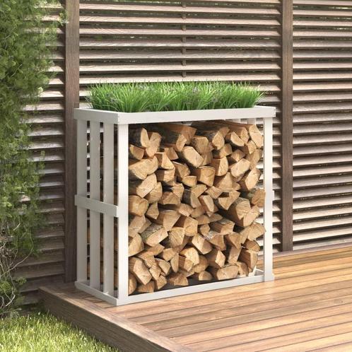 vidaXL Houtblokhouder 108x52x106 cm massief grenenhout wit, Tuin en Terras, Brandhout, Verzenden