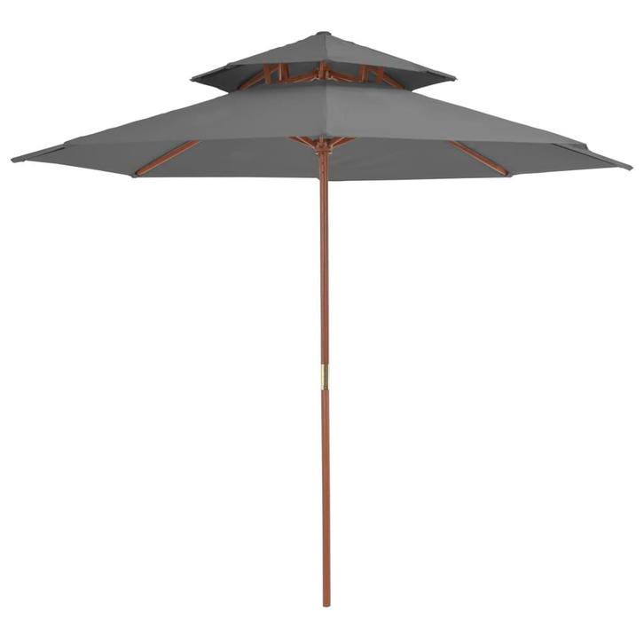 vidaXL Parasol dubbeldekker met houten paal 270 cm antraciet, Tuin en Terras, Parasols, Nieuw, Verzenden