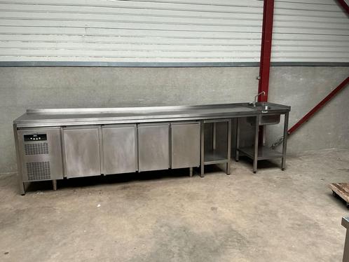 Sagi koelwerkbank met spoeltafel 375 cm, Zakelijke goederen, Horeca | Keukenapparatuur, Gebruikt, Inox Meubilair, Ophalen of Verzenden