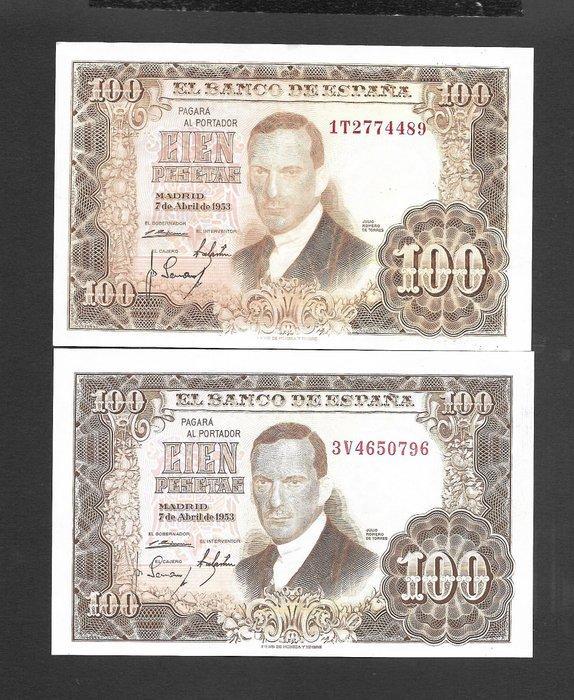 Spanje. - 14 x 100 Pesetas 1953 (Zonder Minimumprijs), Postzegels en Munten, Bankbiljetten | Europa | Niet-Eurobiljetten