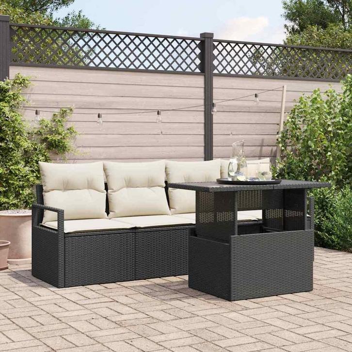 vidaXL Tuinbank Set met opslag 5 pcs Zwart Poly rattan, Tuin en Terras, Tuinsets en Loungesets, Nieuw, Verzenden
