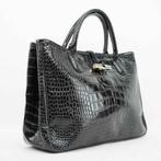 Longchamp - Longchamp Black Crocodile-Embossed Leather Tote, Nieuw