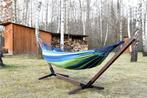Houten hangmat standaard + Hangmat 200 x 80 cm Groen Blau...