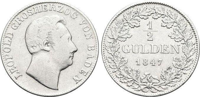 1/2 Gulden 1847 Baden-durlach Leopold 1830-1852, Timbres & Monnaies, Monnaies | Europe | Monnaies non-euro, Envoi
