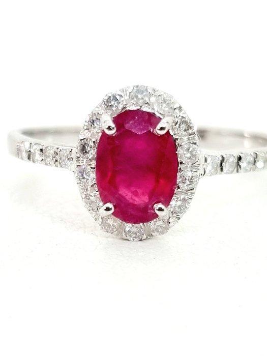 Ring - 18 karaat Witgoud Robijn - Diamant, Handtassen en Accessoires, Ringen