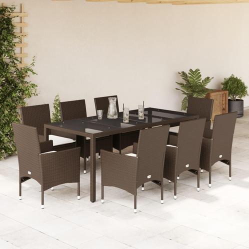 vidaXL 9-delige Tuinset met kussens poly rattan en glas, Jardin & Terrasse, Ensembles de jardin, Envoi