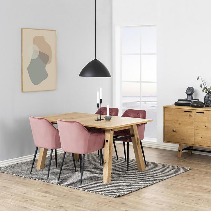 Velvet eetkamerstoel zachtroze | Zwarte poten, Huis en Inrichting, Stoelen, Overige kleuren, Eén, Nieuw, Stof, Verzenden