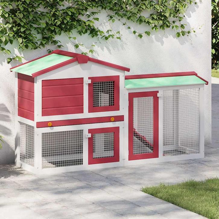 vidaXL Konijnenhok voor buiten groot 145x45x84 cm hout rood, Dieren en Toebehoren, Knaagdieren en Konijnen | Hokken en Kooien