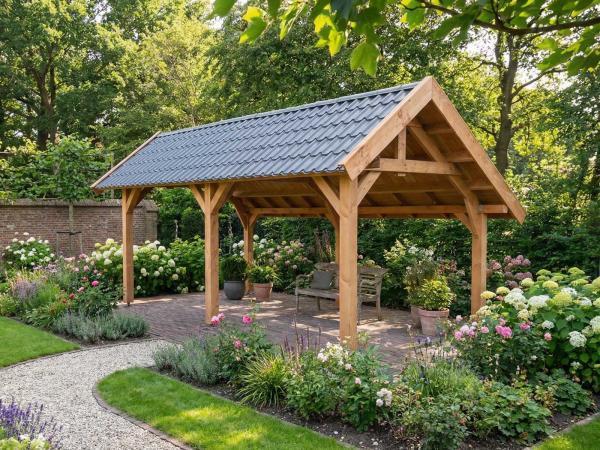 Veiling - Douglas kapschuur met dakpanplaat 669x460x325 cm, Jardin & Terrasse, Verrières