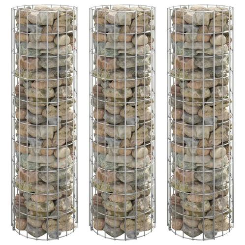 vidaXL Gabion plantenbakken 3 st rond verhoogd Ø30x100 cm, Tuin en Terras, Bloempotten, Nieuw, Verzenden