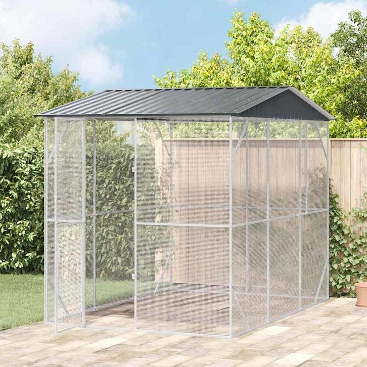 vidaXL Vogelkooi Antraciet 227 x 310 x 247 cm Gegalvaniseerd, Dieren en Toebehoren, Vogels | Toebehoren, Nieuw, Verzenden