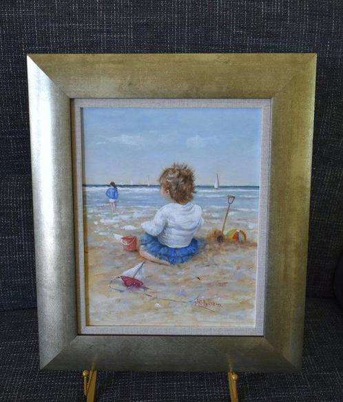 Lodewijk Busing (1965) - Spelend meisje aan het strand, Antiek en Kunst, Kunst | Schilderijen | Klassiek