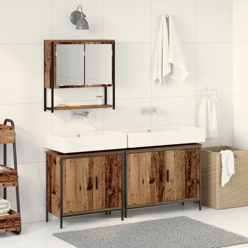 vidaXL 3-delige badkamermeubelset oud hout en engineered, Huis en Inrichting, Badkamer | Badkamermeubels, Nieuw, Verzenden